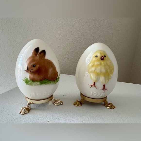 Goebel West Germany | Lot Of 2 Egg Figurines | 1978 And 1980 | Chick And Bunny - Picture 1 of 7